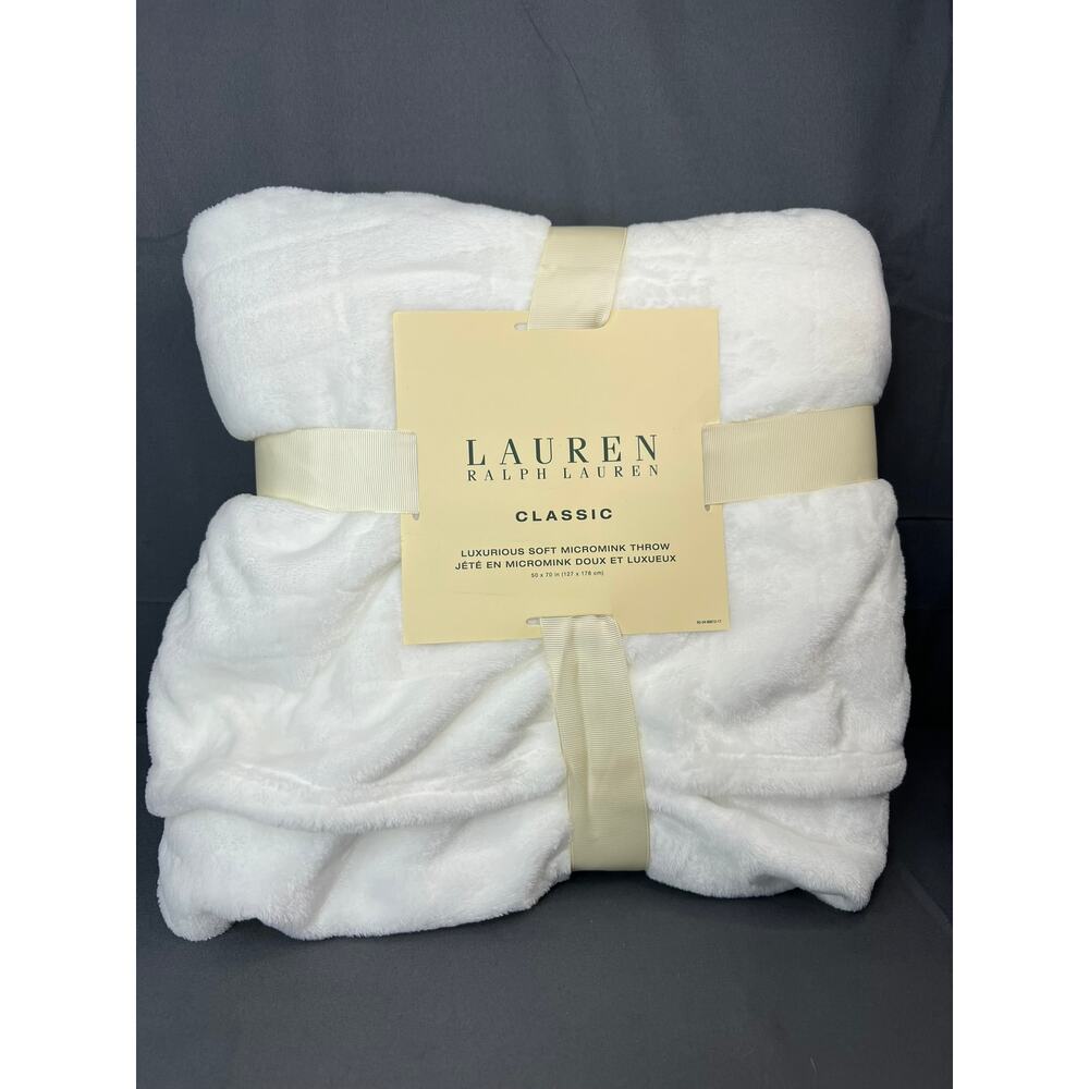Ralph Lauren White Micromink Throw Blanket 50x70 NWT